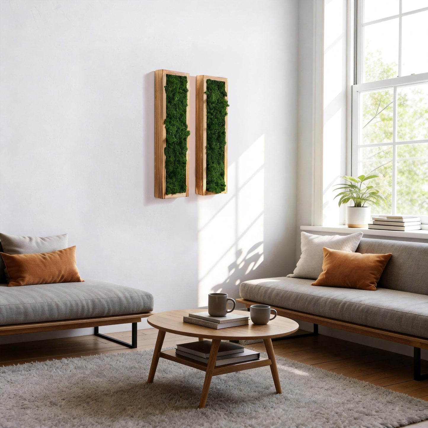 Mokof 2 Pack Moss Wall Art | 17.3-inch Vertical Wood Frame | Forest Green