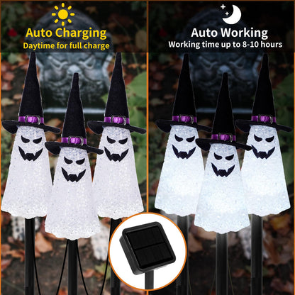 LIGHTSHINE 3PCS Ghost Solar Halloween Decorations, Solar Landscape Pathway Lights, Garden Stakes Light, Outdoor Halloween Lights Decor for Yard, Patio, Porch (White)