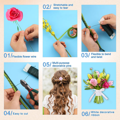 AHIER 161 PCS DIY Wrist Corsage Making Kit with 5P Wrist Corsage Bracelets, Floral Wire and Cutter, Floral Tape, Pin, Ribbon for Wedding Party Boutonniere Supplies