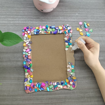 WOOPSOO Diy Picture Frame kit Handmade Shell Fragment Decoration Picture Frames Family Gifts Crafts Photo Frame for Kid 7 inch Wooden Picture Seashell Frames for Crafts Birthday Party
