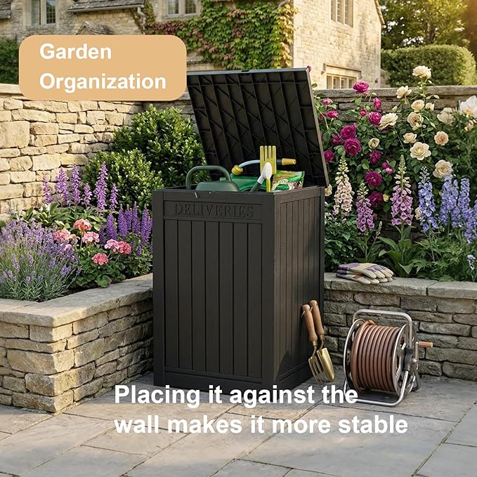 PatioZen Package Delivery Box 55 Gallon with Lockable Secure,Outdoor Package Drop Container Waterproof for Porch Patio and Curbside(Black)
