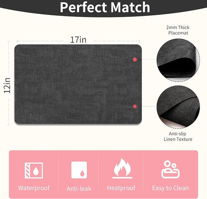 Maxpearl Faux Leather Placemats Set of 6 - Waterproof - Wipe Clean - Heat Resistant - Anti Slip Dining Table Place Mats, Suitable for Indoor & Outdoor Use, 17’’×12’’, Black