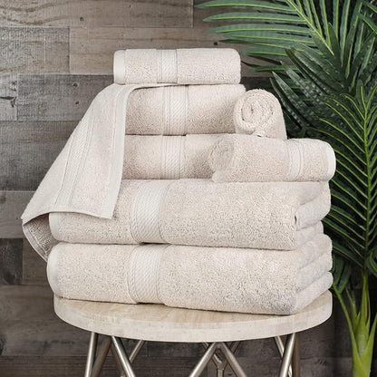 SUPERIOR Egyptian Cotton Pile 8 Piece Towel Set, Includes 2 Bath, 2 Hand