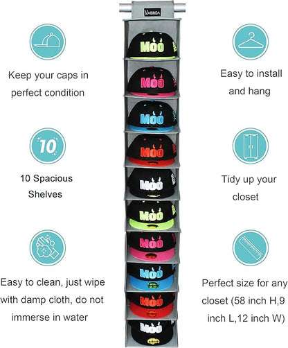 VAESIDA 10 Shelf Hat Rack Hanging Closet/Organizer