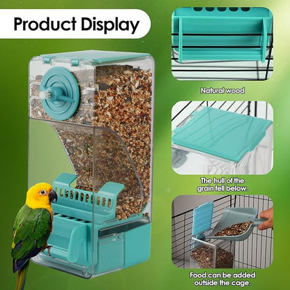 Bird Feeder No Mess 2PCS Automatic Clear Bird Seed Food Container Acrylic Parrot Feeder Dispenser Cage Accessories for Parakeet Budgies Cockatoo Canary Love Bird (Blue)