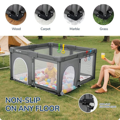 Foldable Baby Playpen, 1-Minute Setup, Lightweight Portable Playpen with Carry Bag, 50"x50" Indoor Outdoor Safty Play Yard for Babies & Toddlers, Dark Gray