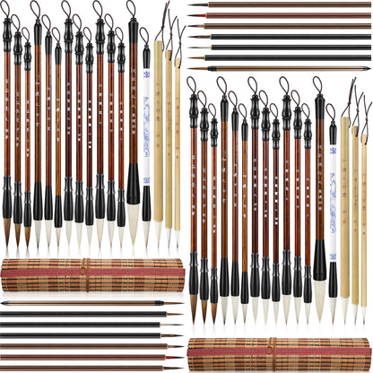 Resurhang 48 Pcs Chinese Calligraphy Brush Set Watercolor Brushes Bulk with Roll up Bamboo Brush Holder Writing Drawing Brushes for Kanji, Japanese Sumi, Drawing, Writing, Painting, Art Supplies