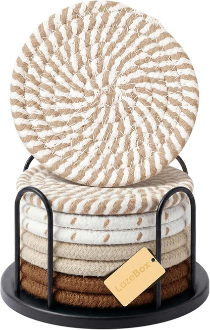 Lazebox Coasters Set of 8 for Drinks, 4 Inch Large Coasters for Coffee Table, Tabletop Protection for Hot & Cold Drinks, Versatile Coasters for Home Decor, Non-Slip & Easy to Clean, Coffee