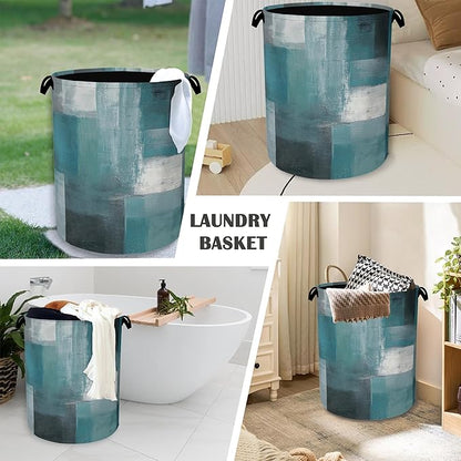 Blue Gray Modern Laundry Basket, Art Foldable