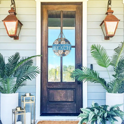 Bolisom Summer Life is a Beach Blue Front Door Sign, Coastal Starfish Shell Wood Hanger Outdoor Outside Beach House Porch Home Decor, Farmhouse Wooden Wreath Indoor Wall Hanging Decoration