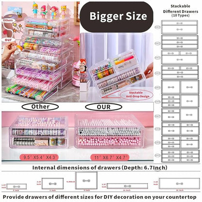 Cq acrylic 1 Pack Clear Desk Organizer With Drawers,Stackable 5 Drawers Skincare Organizer,Cute Skin Care Organizers for Vanity Hair Clip,Jewelry,Beauty Product Desk and Makeup Organizers Countertop