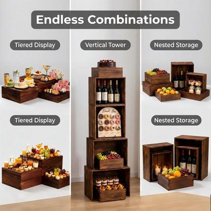 WQLLWFC 6 Pack Wooden Buffet Risers 12inch Square Wood Cupcake Dessert Food Display Stands, Rustic Buffet Catering Supplies Display for Party, Wedding, Catering, Birthday and Home Decor