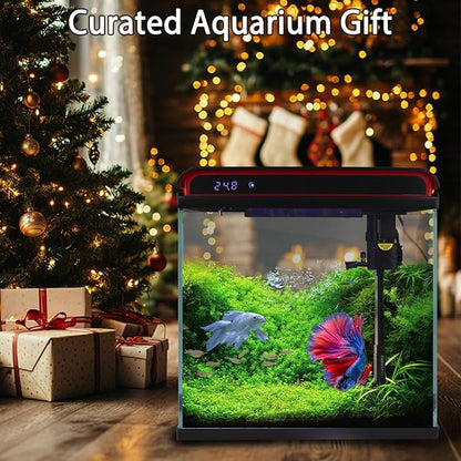 10 Gallon Fish Tank Smart Aquarium Kit, Glass Small Aquarium Starter Kits Self Cleaning with 3 Types of LED Lights and Filter Water Pump, Water Temperature Detection Ultra Quiet Gift for Kid