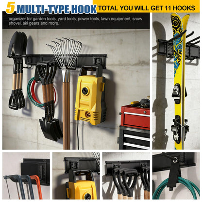 14Pack Garage Tool Organizer Wall Mount, 49.5'' Garage Wall Organizer with 11 Adjustable Hooks, 520lbs Heavy Duty Garage Storage, Garage Hanging Rack for Garden Yard Tools,Ladder,Shovel,Weed Eater