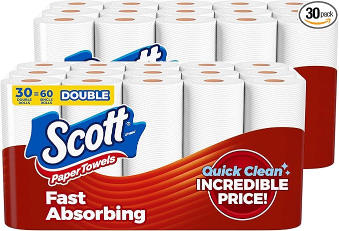 Scott Paper Towels, Choose-A-Sheet, 30 Double Rolls = 60 Regular Rolls