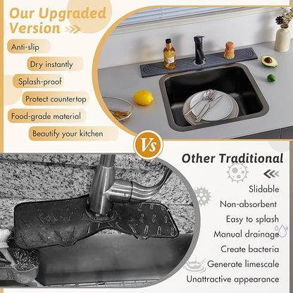 Diatomite Sink Mat around Faucet, Instant Dry Stone Sink Tray Cleaning Tools