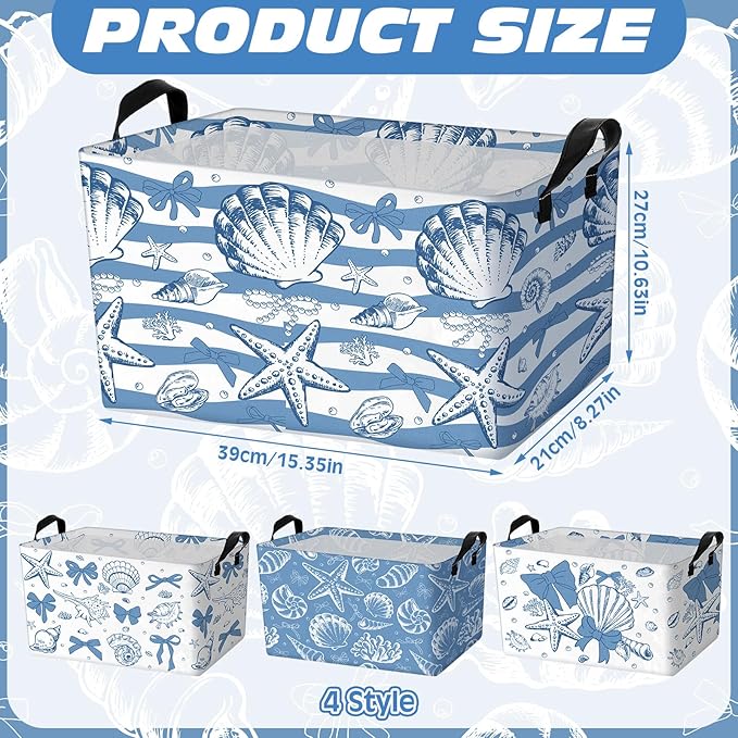 4 Pcs Coastal Beach Storage Basket Fabric Laundry Baskets
