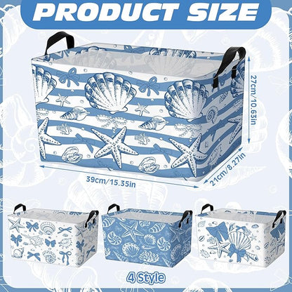 4 Pcs Coastal Beach Storage Basket Fabric Laundry Baskets