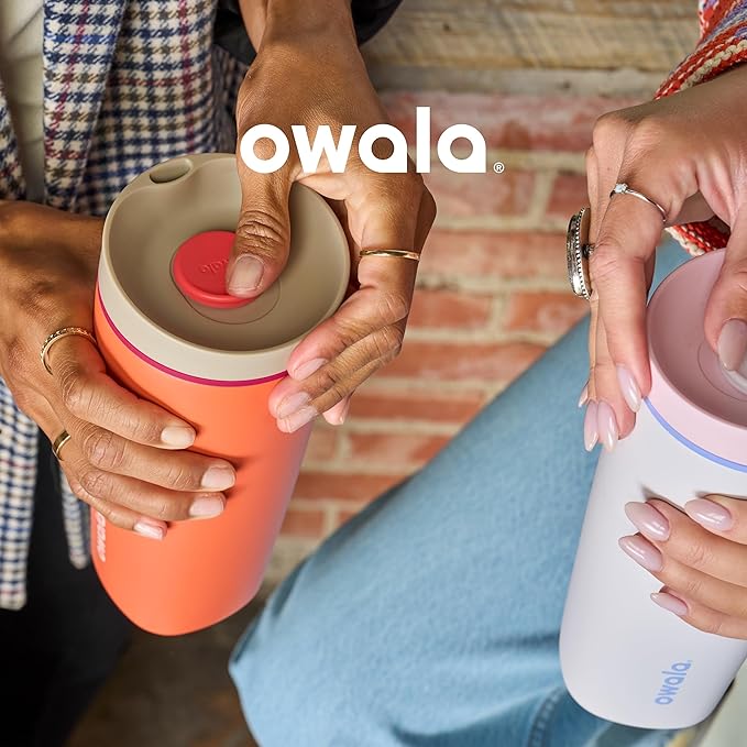 Owala SmoothSip Slider Insulated Stainless Steel Coffee Tumbler, Reusable Iced Coffee Cup, Hot Coffee Travel Mug, BPA Free 20 oz, Purple/Pink (Crochet Queen) (Pack of 8)