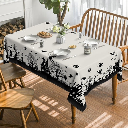 Horaldaily Halloween Tablecloth 52×70 Inch Rectangular, Castle Tree Scary Themed Washable Table Cover for Party Picnic Dinner Decor
