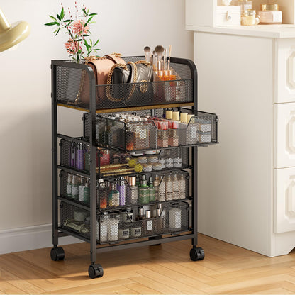 Yociyoga 5-Tier Craft Cart with Wheels-Rolling Storage Cart with Drawers,Rolling Utility Cart with DIY Divider,Art Supply Organizer Cart,Rolling Cart with Drawers,Craft Organizers and Storage,Black