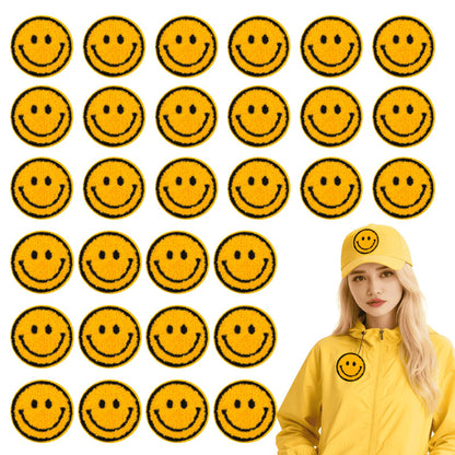 QinXunTa 30PCS Bulk Iron on Patches,Iron on Smiley Face Patch for Hats,Clothing,Jeans(Yellow)