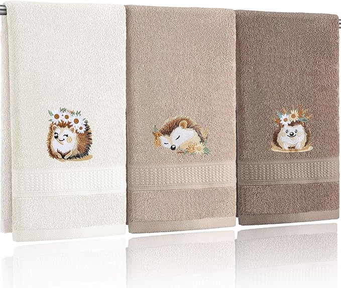 3 Pcs Hedgehog Floral Hand Towels Bathroom Decor Cute Hedgehog Gifts Decorative