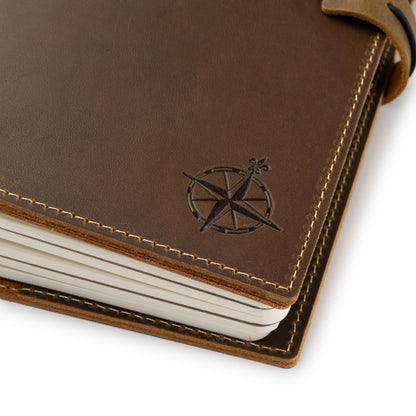 WANDERINGS A5 Size Travelers Notebook with Pockets - 6"x8.5" / 15cm x 22cm - Refillable Travelers Journal - Beautifully Handcrafted, Premium Leather Journal, includes 120 GSM Blank Inserts