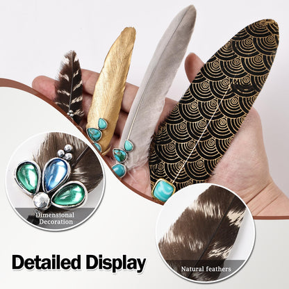 Hat Feathers for Cowboy Real Feathers with 3D Decoration for Women Men DIY Fedora and Western Hats, Christmas Party, Oktoberfest, Trilby Hats (4PCS)