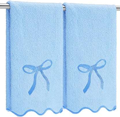 2 Pcs Blue Scalloped Hand Towels