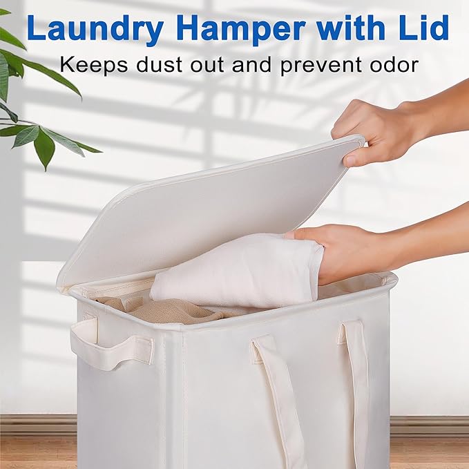 Slim Laundry Hamper with Lid and Wheels, Small Rolling Laundry Basket with