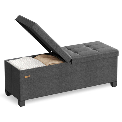 SONGMICS Storage Ottoman Bench with Legs, Folding Ottoman Foot Rest with Flipping Lid, Bench with Storage, for Living Room, Bedroom, Entryway, Linen-Look Fabric, 43.3 Inches, Slate Gray ULSF079GN01