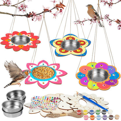 Fennoral 4 Pack Bird Feeder Kits for Kids Make Your Own Bird Feeders Wooden Art and Craft for Girls Boys Ornaments DIY to Paint Bird Feeders Craft for Spring Garden Outdoor Winter Activities Project