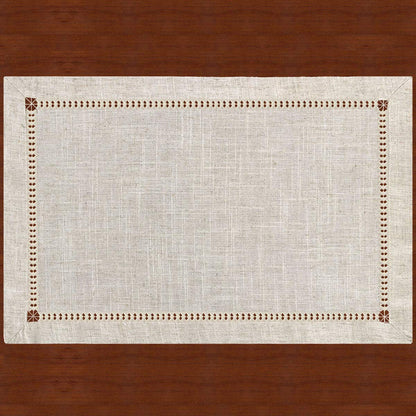 Grelucgo Handmade Hemstitched Table Placemats, Rectangle 12x18 Inch Set of 6, Natural Color