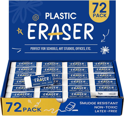 72 Pack White Erasers Bulk, Large Pencil Erasers for School, Classroom, Teacher, Homeschool, and Office Supplies