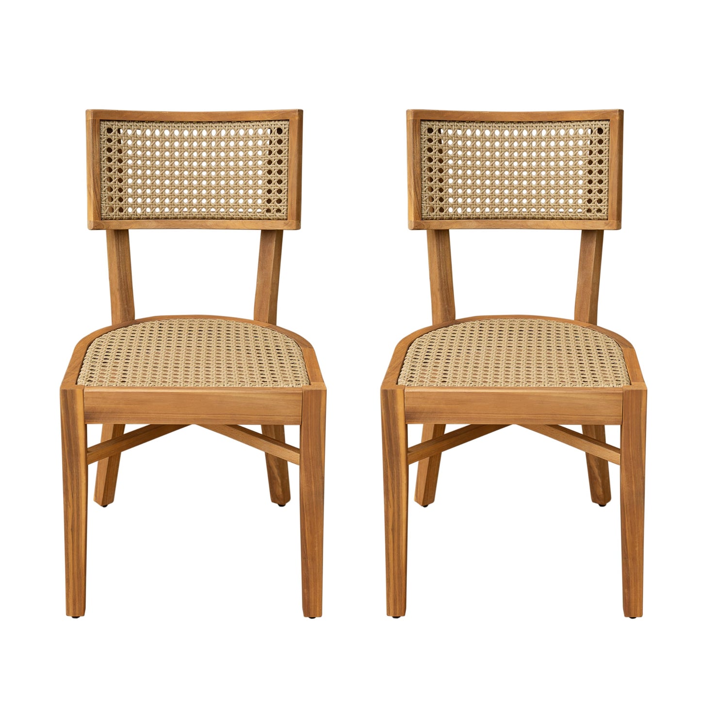 Christopher Knight Home Neeko Acacia Wood Patio Dining Chairs Set of 2, Wooden Outdoor Kitchen Side Chair, Wicker Garden Chair Set for Dining Table, Patio Furniture Extra Seat, Light Brown + Teak