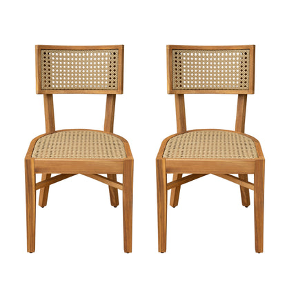 Christopher Knight Home Neeko Acacia Wood Patio Dining Chairs Set of 2, Wooden Outdoor Kitchen Side Chair, Wicker Garden Chair Set for Dining Table, Patio Furniture Extra Seat, Light Brown + Teak