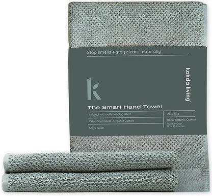 Luxury Silver-Infused Sage Green Hand Towels 2-Pack, 23.6"x17.7"