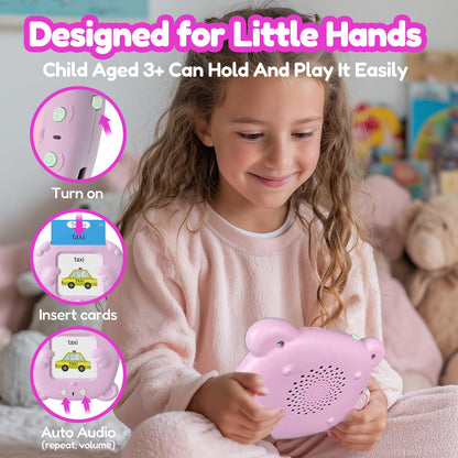 MoLingvora Bilingual Talking Flash Cards for Kids - Français French English Flashcards Children Adults, 510 Sight Words, ABC Alphabet, Pocket Speech for Toddlers, Audible Sensory Toys (French, Pink)