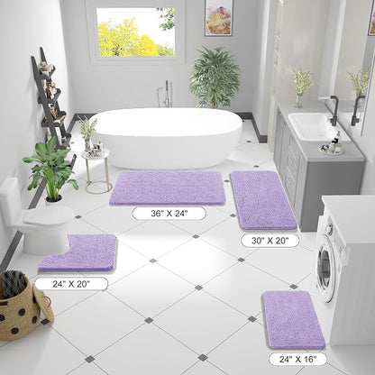 OLANLY Large Bathroom Rugs 59x35, Extra Soft Absorbent Chenille Bath Rugs, Rubber Backing Quick Dry, Machine Washable Bath Mats for Bathroom Floor, Tub and Shower, Home Decor Accessories, Lavender
