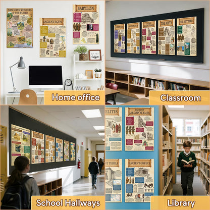 KIDS KING 18 Culture Posters for Classroom, 11x17in Laminated Educational Posters of Ancient Civilizations History, 7 Wonders of The World, Top 10 Unsolved Mysteries - School Hallways, Home Study Room