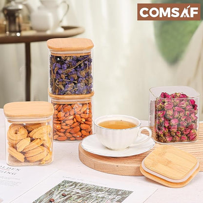ComSaf 0.7 Qt Glass Food Storage Jars Set of 4, Pantry Organization Jar