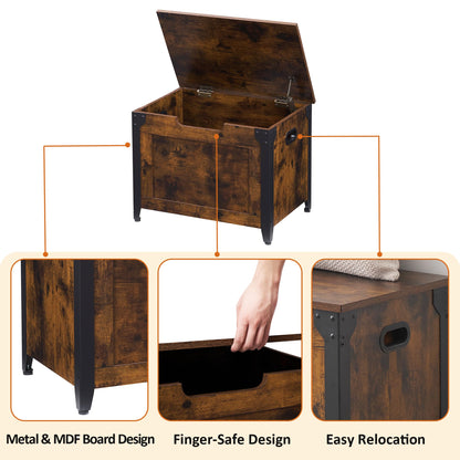 IDEALHOUSE Storage Bench, 23.6" Retro Wooden Storage Chest with 2 Safety Hinges, Loads 300 lb, Easy Assembly, Storage Ottoman Bench for Bedroom Entryway Living Room, Rustic Brown