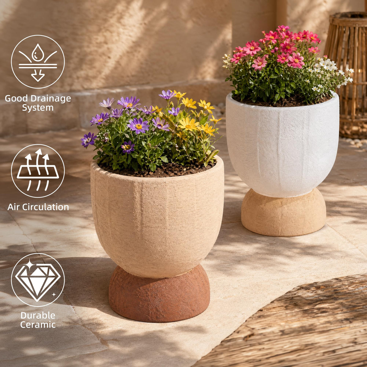 DREAMLOOM Terracotta Planter for Plant Flowers, 6.4Inch Terracotta Pots for Succulents, Bonsai, Fairy Gardens, Herbs, Terra Cotta Color(Two-Tone)