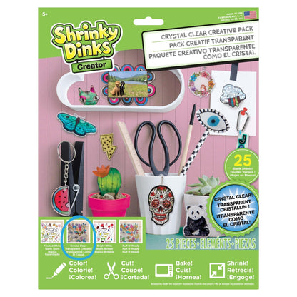 Shrinky Dinks Creative Pack, 25 Sheets Crystal Clear, Kids Art and Craft Activity Set, Kids Toys for Ages 6 Up