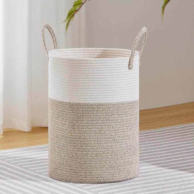 VIPOSCO Large Laundry Hamper, Tall Woven Rope Storage Basket