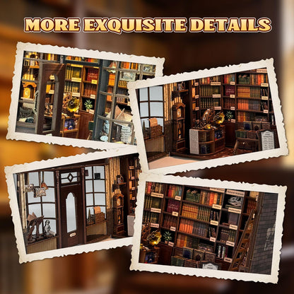 Hoggor Bookstore Book Nook Kit with LED Light, DIY Miniature House Kit, 3D Wooden Puzzle Bookshelf Decor Diorama Building Kit, Christmas Birthday Gifts for Family, Friends