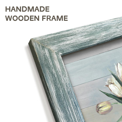 Abstract Bouquet Wooden Framed Artwork: Botanical Flowers in Vase Wall Art Print Painting Modern Floral Nature Plant Picture for Living Room Bedroom Farmhouse