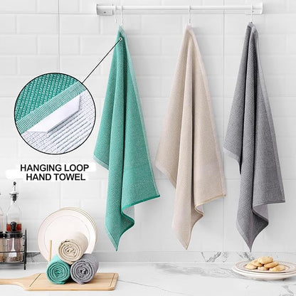 Homaxy Premium Kitchen Towels, Large Cotton Kitchen Hand Towels, Flat and Terry