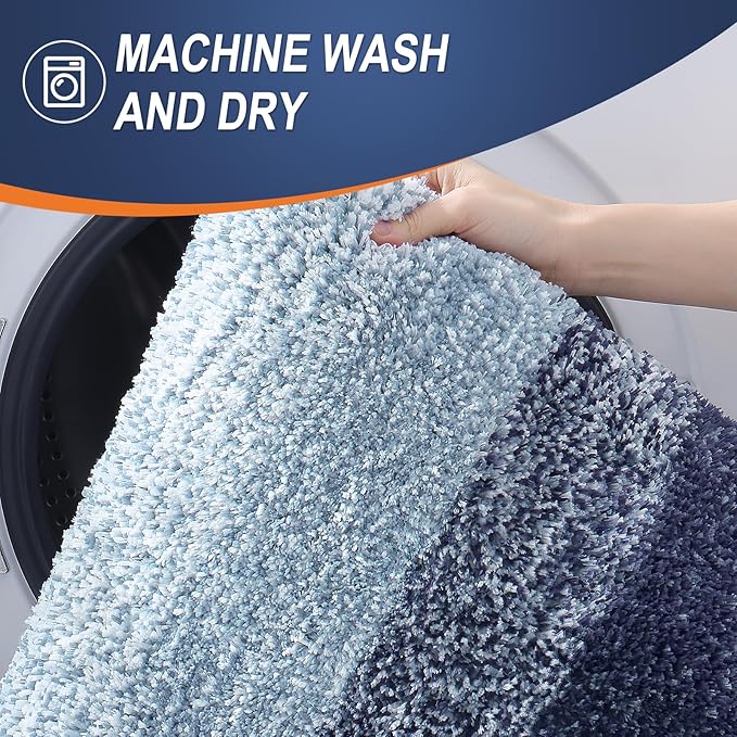 OLANLY Bathroom Runner Rugs Mat 70x24, Extra Soft Absorbent Microfiber Bath Rugs, Rubber Backing, Quick Dry, Washable Long Bath Mats for Bathroom, Tub and Shower, Home Decor Accessories, Airy Blue